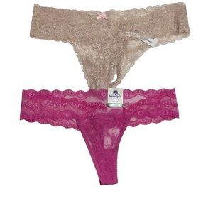 Skarlett Blue Cashmere & b.tempt'd by Wacoal Pink Lace Thong Bundle Large New